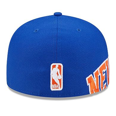 Men's New Era Blue New York Knicks Side Arch Jumbo 59FIFTY Fitted Hat