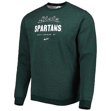 Men's Nike Heather Green Michigan State Spartans Vault Stack Club Fleece Pullover Sweatshirt