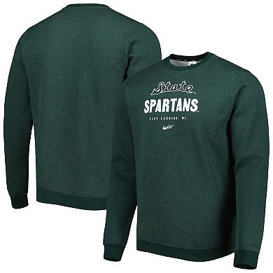 Men's Nike Heather Green Michigan State Spartans Vault Stack Club Fleece Pullover Sweatshirt