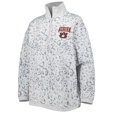 Women's Gameday Couture Heather Gray Auburn Tigers Leopard Quarter-Zip Sweatshirt