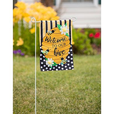 Evergreen Enterprises Welcome Hive Stripe Garden Flag
