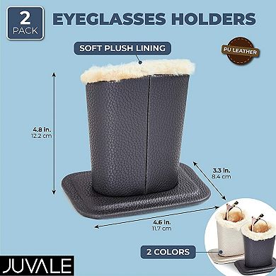 2 Pack Faux Leather Eyeglass Holder Stand with Plush Lining for Desk, Nightstand, Gray and Champagne (4.5 x 5 In)