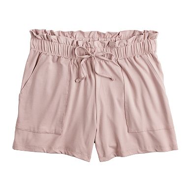 Juniors' Pink Rose Ruffled Waistband Drawstring Shorts