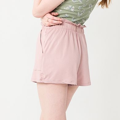 Juniors' Pink Rose Ruffled Waistband Drawstring Shorts