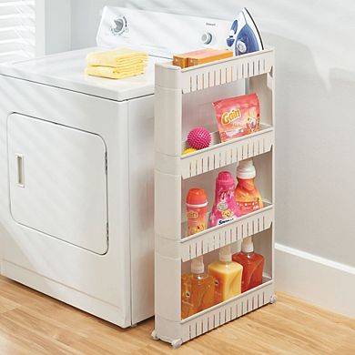 mDesign Portable Rolling Laundry Utility Cart Organizer with 4 Shelves