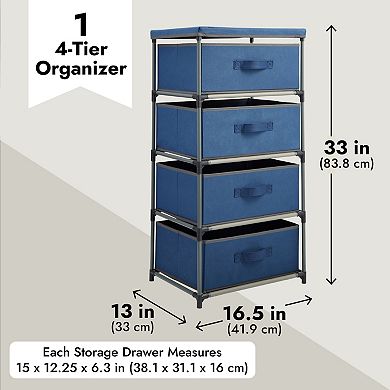 4-tier Closet Dresser With Drawers - Clothes Organizer And Storage (navy Blue)