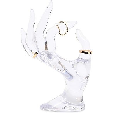 Clear Hand Shaped Ring Holder for Jewelry Display (6.3 Inches)