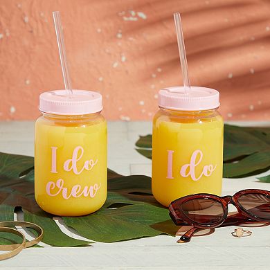 12 Pack "i Do Crew" Bachelorette Party Cups With Lids, Bridal Shower Mason Jars