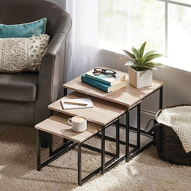 mDesign Modern Farmhouse Decor, Metal Wood End Table - Set of 3