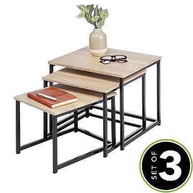 mDesign Modern Farmhouse Decor, Metal Wood End Table - Set of 3