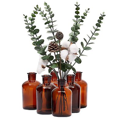 6 Pack Amber Glass Decorative Bottles, 7.5 oz Bud Vases for Flowers, Table Centerpieces, Essential Oils, Beauty Products, Home Decorations, Apothecary (2.5 x 4.8 In)
