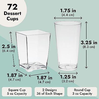 72 Pieces Assorted Dessert Cups For Parties, Plastic Shot Glasses 3oz, 5oz Cups