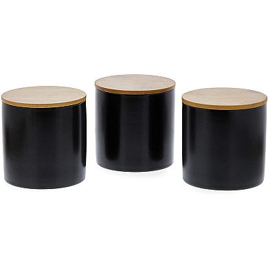 Juvale Black Ceramic Canisters with Wooden Lids for Kitchen (4 x 4.13 Inches, 3 Pack)