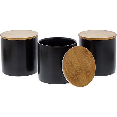 Juvale Black Ceramic Canisters with Wooden Lids for Kitchen (4 x 4.13 Inches, 3 Pack)