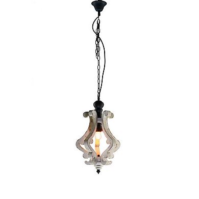 21 Inch French Country Chic Pendant Chandelier, Distressed White Mango Wood