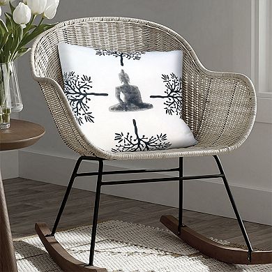 18 x 18 Square Accent Throw Pillow, Meditating Buddha, Soft Polyester Filling, Gray, White