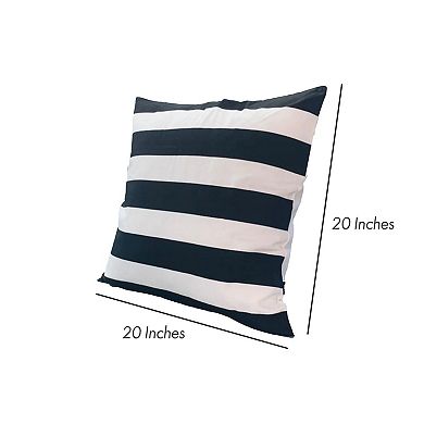 20 x 20 Modern Square Cotton Accent Throw Pillow, Classic Block Stripes, Black, White