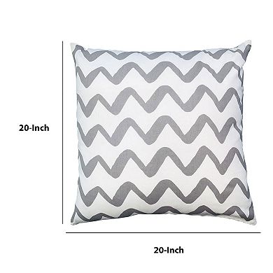 20 x 20 Modern Square Cotton Accent Throw Pillow, Simple Chevron Pattern, Gray, White