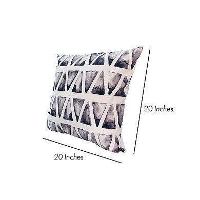 20 x 20 Modern Square Cotton Accent Throw Pillow, Triangular Pattern, Gray, White