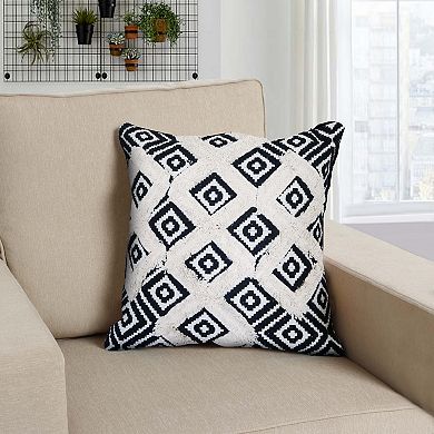 18 x 18 Handcrafted Square Jacquard Soft Cotton Accent Throw Pillow, Diamond Pattern, White, Black