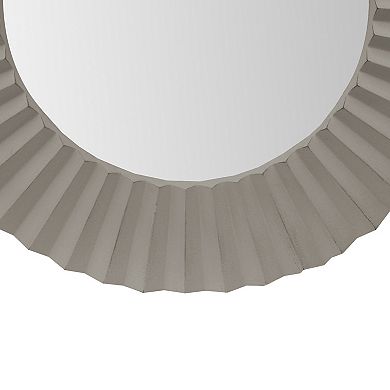 32 Inch Round Beveled Floating Wall Mirror with Corrugated Design Wooden Frame, Gray