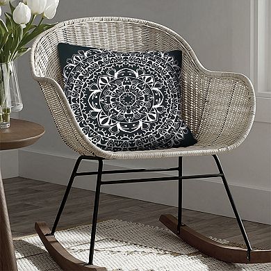 20 x 20 Modern Square Cotton Accent Throw Pillow, Mandala Design Pattern, Black, White