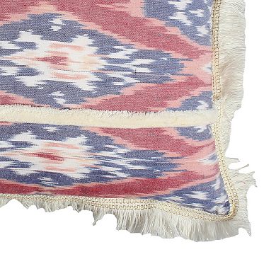 18 x 18 Handcrafted Square Cotton Accent Throw Pillow, Floral Ikat Dyed Pattern, Fringe Accent, Multicolor