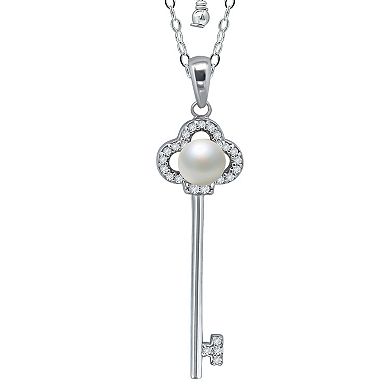Aleure Precioso 18k Gold Over Silver Cubic Zirconia & Freshwater Cultured Pearl Key Pendant Necklace