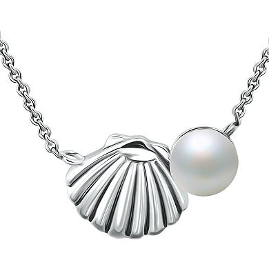 Aleure Precioso Sterling Silver Shell & Freshwater Cultured Pearl Pendant Necklace