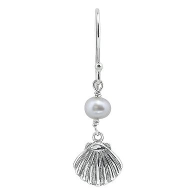 Aleure Precioso Sterling Silver Shell & Freshwater Cultured Pearl Drop Earrings