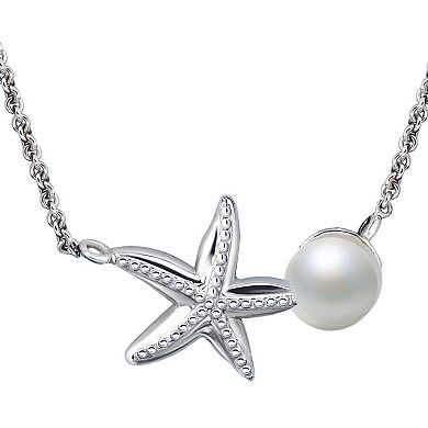 Aleure Precioso Sterling Silver Starfish & Freshwater Cultured Pearl Pendant Necklace