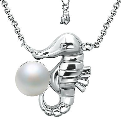 Aleure Precioso Sterling Silver Seahorse & Freshwater Cultured Pearl Pendant Necklace