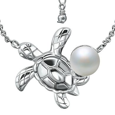 Aleure Precioso Sterling Silver Sea Turtle & Freshwater Cultured Pearl Pendant Necklace