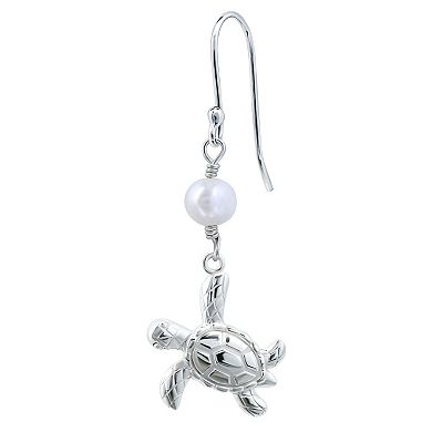 Aleure Precioso Sterling Silver Turtle & Freshwater Cultured Pearl Drop Earrings