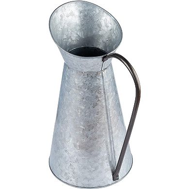 Rustic Galvanized Pitcher Vase with Handle, Watering Can for Farmhouse, Home Decor (12 In)