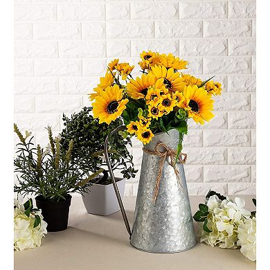 Rustic Galvanized Pitcher Vase with Handle, Watering Can for Farmhouse, Home Decor (12 In)