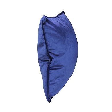 17" Navy Blue Velvet Plush Velvet Solid Square Throw Pillow with Piped Edging