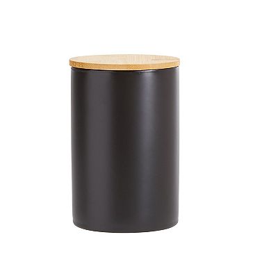 Set of 3 Small Matte Black Ceramic Kitchen Canisters Set with Airtight Wooden Lids for Coffee and Tea Storage