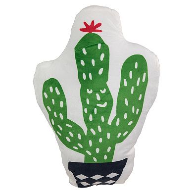 20" Green and White Cactus Plush Fleece Throw Pillow