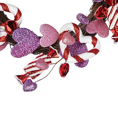 Pink and Purple Candies and Hearts Valentine's Day Wreath  16-Inch  Unlit