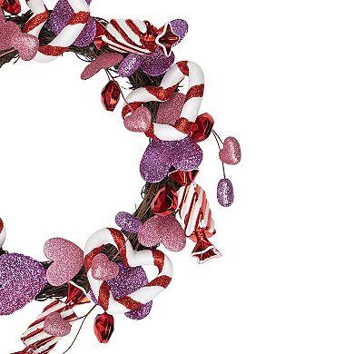 Pink and Purple Candies and Hearts Valentine's Day Wreath  16-Inch  Unlit