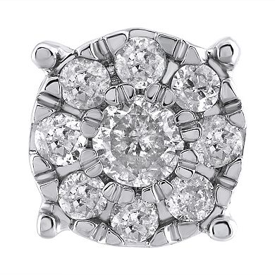 Yours and Mined 10k White Gold 1/7 Carat T.W. Diamond Cluster Stud Earrings