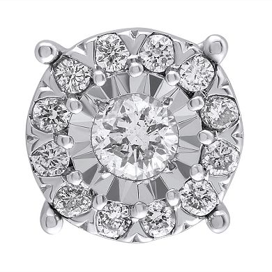 Yours and Mined 10k White Gold 1/3 Carat T.W. Diamond Cluster Miracle Plate Stud Earrings