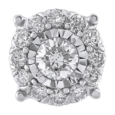 Yours and Mined 10k White Gold 1/2 Carat T.W. Diamond Cluster Miracle Plate Stud Earrings