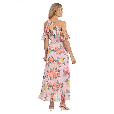 Women's London Times Floral Ruffle High-Low Maxi Dress