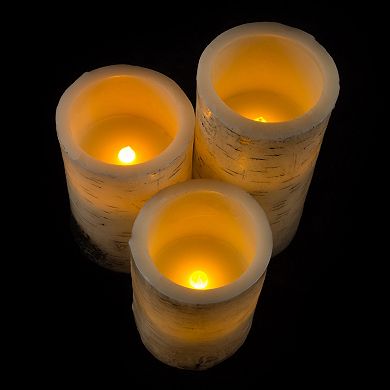 Lavish Home Faux Birch Bark Flickering Flameless LED Candle Table Decor & Remote 4-piece Set