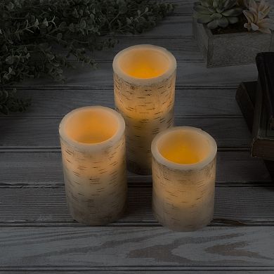 Lavish Home Faux Birch Bark Flickering Flameless LED Candle Table Decor & Remote 4-piece Set