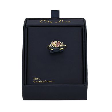 City Luxe Gold Tone Multi-Color Crystal Irregular Cluster Ring