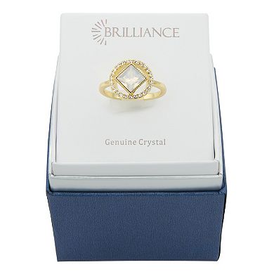 Brilliance Gold Tone Simulated Opal Open Halo Square Ring