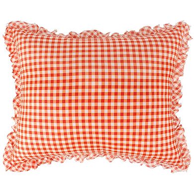 Greenland Home Wheatly Farmhouse Gingham Quilted Pillow Sham with Ruffle Trim